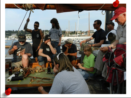 Rigging, sail repair, making baggywrinkles and other sailors arts are taught aboard the Schooner Lavengro.